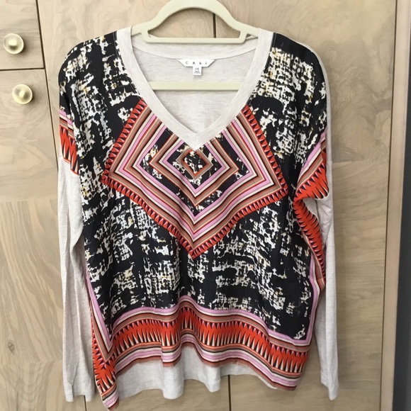 CAbi Tops - CAbi Aztec Black & Pink Silk Scarf Print Top #768 - XS